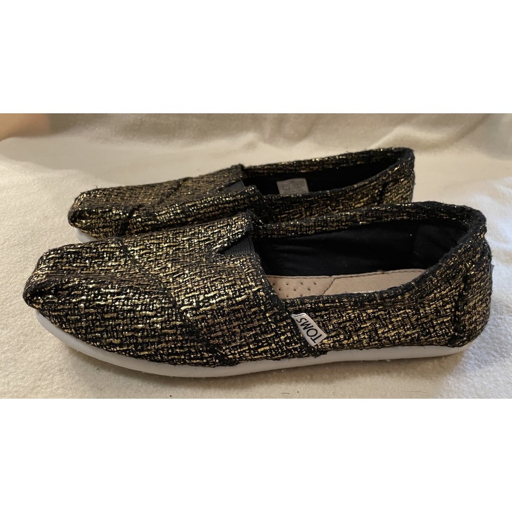 Toms Gold & Black Alpargata 690715 Sparkle Women's Slip On Shoes Size 7.5